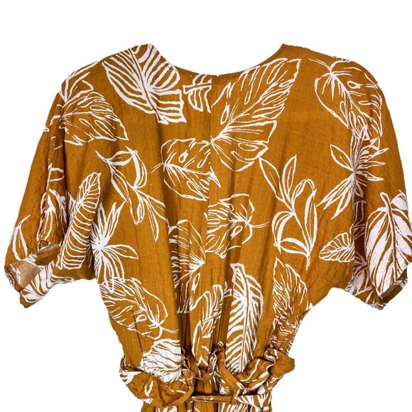 Dress Day Romper S Womens Yellow Leaf Print Short Sleeve Jumper Size Small‎ - Picture 9 of 11